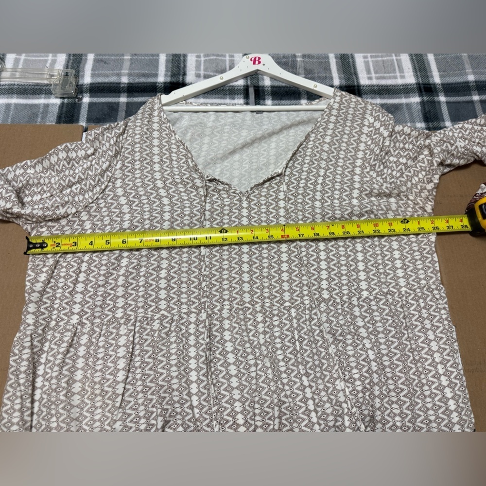 New Directions Geometric Tunic Cream Brown Lagenlook Boho Cottagecore Prairie 2X - Picture 4 of 9